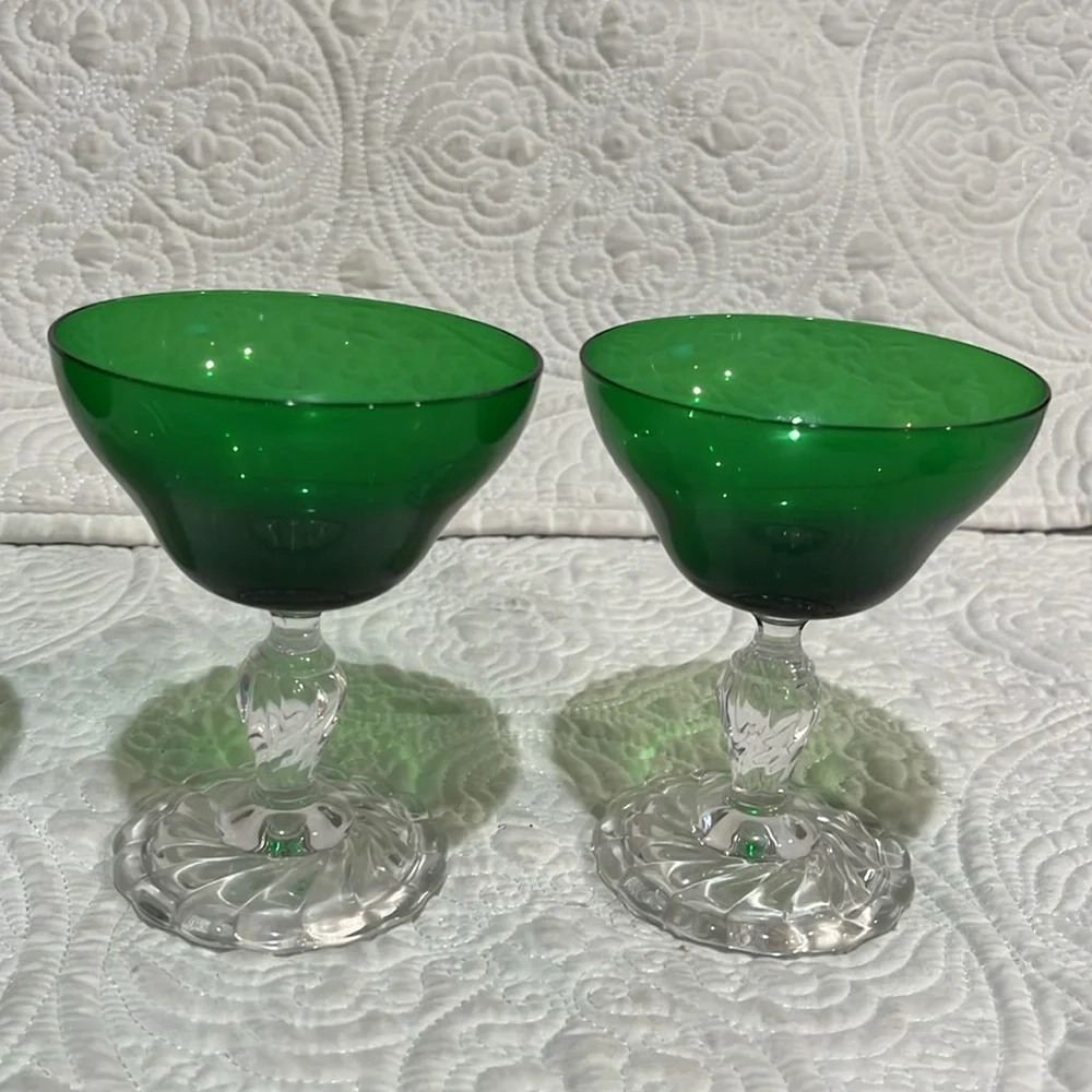 Fostoria Colonial Dame green‎ glasses, set of 8